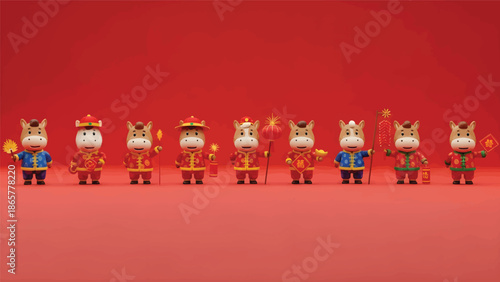 Adorable Cartoon Ox Figures Celebrate Lunar New Year Joyfully
