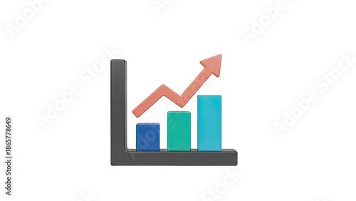 3D Bar Chart with Upward Trend Arrow