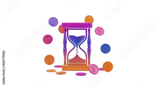 Hourglass and Coins Symbolizing Time and Money