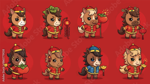 Cute Chinese New Year Horses Celebrating Traditional Culture
