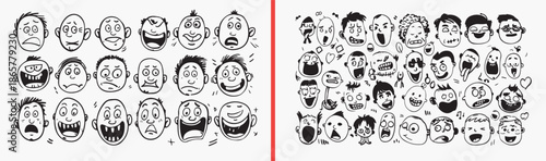 cartoon face icons, expressive character heads, people avatar illustrations, cute emotion faces, hand drawn portrait set, simple face drawings, character emotion icons, human face vector pack, playful