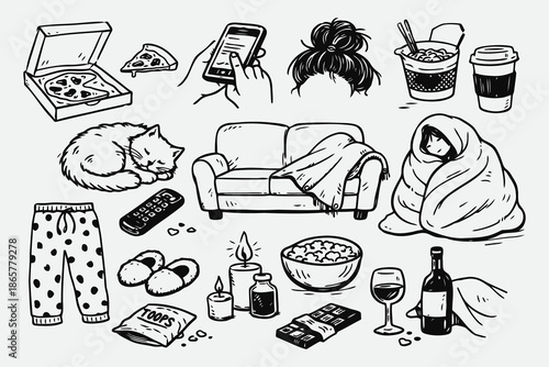 Hand Drawn Single Life Icons for Anti Valentine Cozy Moments