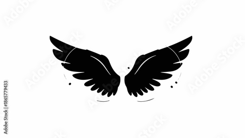 Stylized black angel wings with subtle grey accents on a clean white background.