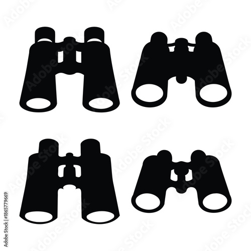 Set of four black binocular silhouettes for observation, exploration, and outdoor activity designs
