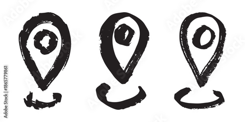 Set of hand drawn map pin Map marker pointer sign GPS and mapping tools Location pin symbol Pinpoint clipart in doodle style Single element for web, design