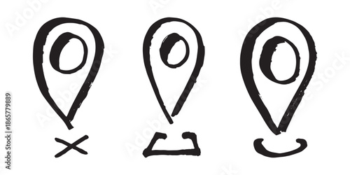 Set of hand drawn map pin Map marker pointer sign GPS and mapping tools Location pin symbol Pinpoint clipart in doodle style Single element for web, design