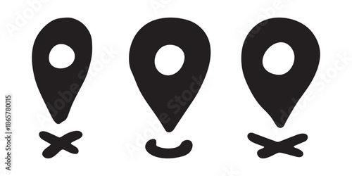 Set of hand drawn map pin Map marker pointer sign GPS and mapping tools Location pin symbol Pinpoint clipart in doodle style Single element for web, design