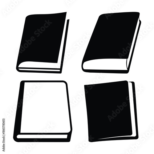 Collection of minimalist book icons featuring various orientations and styles