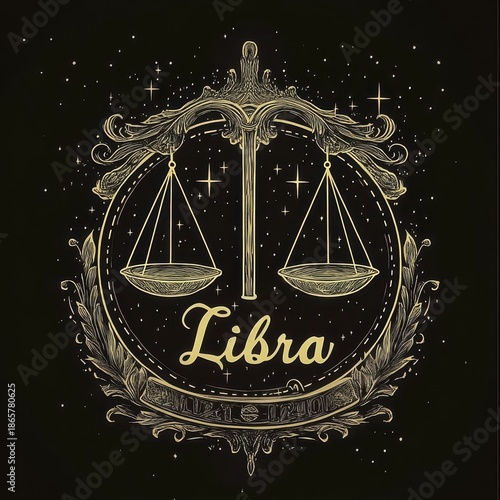 Elegant libra zodiac symbol with balanced scales and ornate design - astrology and horoscope theme
