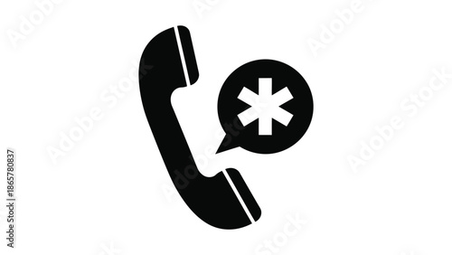 Black silhouette of a telephone handset with a speech bubble and star