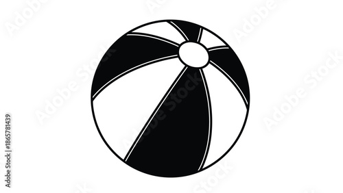 Simple black and white illustration of a classic beach ball design