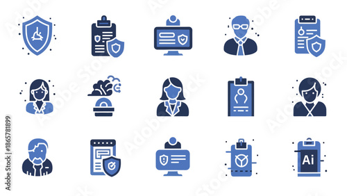 Cyber Security and Digital Identity Icon Set with Data Protection, User Authentication, and Secure Access Flat Vector
