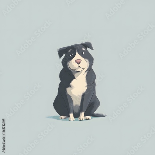 Cute Black dog illustration sitting