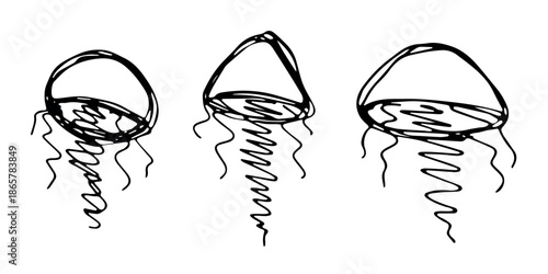 Set of hand drawn jellyfish doodle Sea animal illustration Cute marine underwater creature Medusa sketch clipart Single element for web, design, decor, children's print