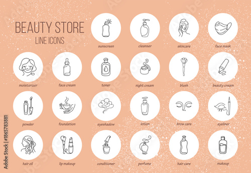 Minimal One-Line Beauty Icons Collection Makeup, Skincare and Hair Care Set