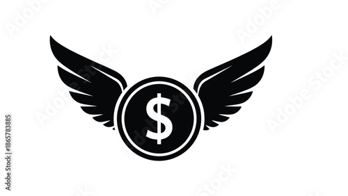 A black and white image of a dollar sign with wings symbolizing financial freedom