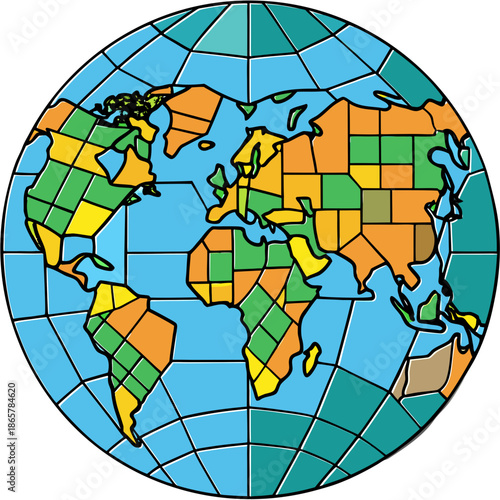 Colorful World Map Representing Different Regions and Countries colorful world map representing different regions