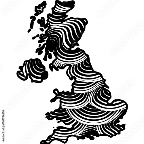 Artistic Representation of the United Kingdom with Unique Line Patterns artistic representation of the