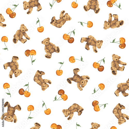 Continuous seamless pattern of cute bear illustrations,,