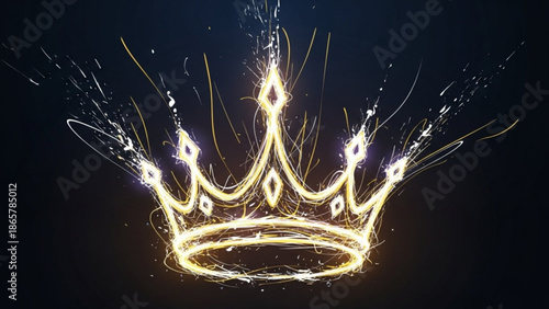 Golden crown with sparkling jewels and brilliant light effects on dark background luxury royalty regalia illustration with majesty with king