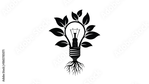 An illustration depicting a lightbulb growing as a plant with roots