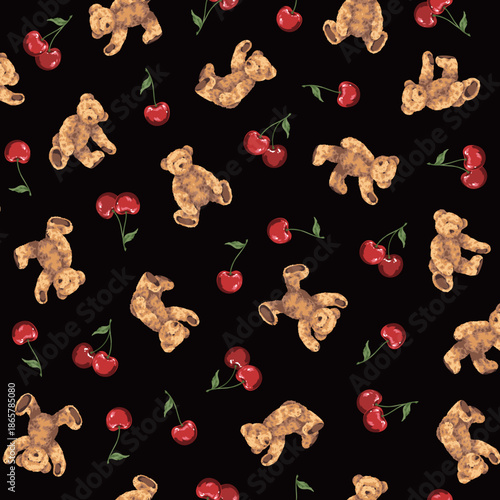 Continuous seamless pattern of cute bear illustrations,,