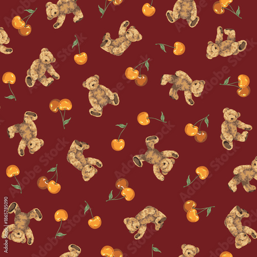 Continuous seamless pattern of cute bear illustrations,,