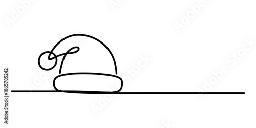 Minimalist continuous line drawing of a festive santa hat against a white background