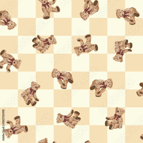 Continuous seamless pattern of cute bear illustrations,,