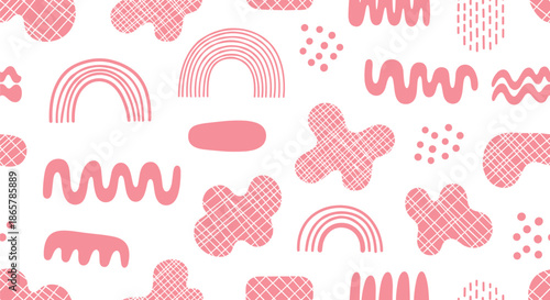 Abstract Pink Organic Shapes Seamless Pattern with Hand Drawn Modern Decorative Design
