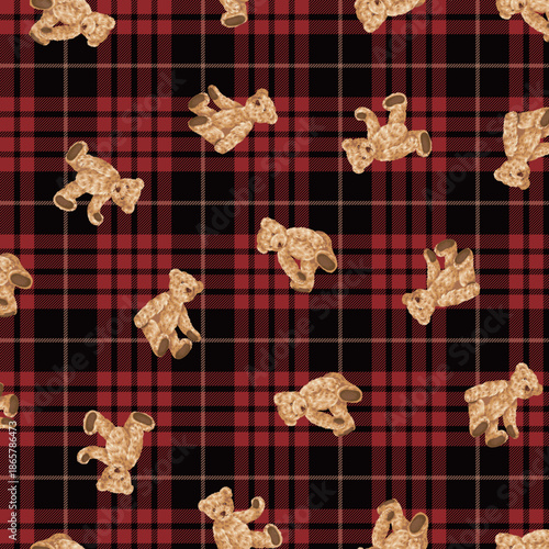 Continuous seamless pattern of cute bear illustrations,,