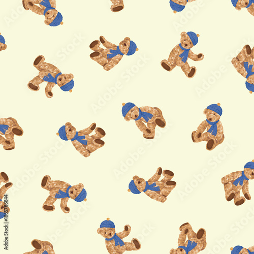 Continuous seamless pattern of cute bear illustrations,,