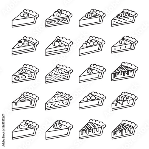 Assorted Cake Slices Collection in Outline Style