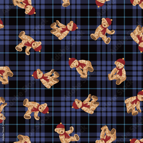 Continuous seamless pattern of cute bear illustrations,,