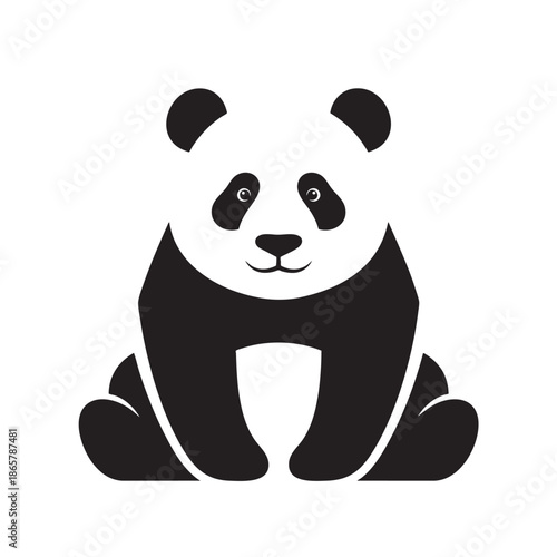 Adorable Black and White Panda Cub Sitting and Facing Forward