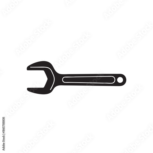 Simple black wrench icon on transparent background