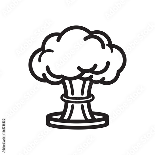 Simple Line Drawing of a Mushroom Cloud Explosion Isolated on Transparent Background