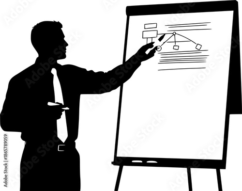Man Presenting on Flip Chart Silhouette
