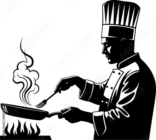 Chef Cooking Food in Pan Silhouette
