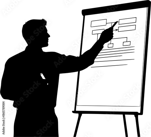 Man Presenting on Flip Chart Silhouette
