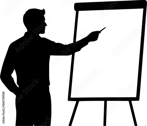 Man Presenting on Flip Chart Silhouette

