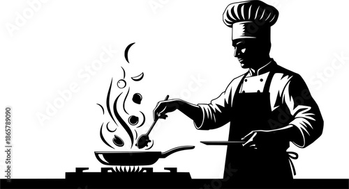 Chef Cooking Food in Pan Silhouette
