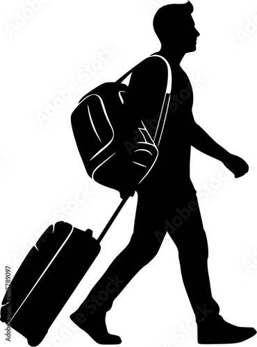 Man Walking with Luggage Silhouette
