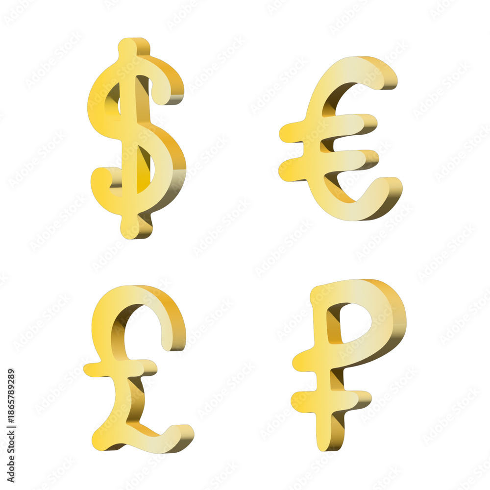 Obraz premium 3d multiple currencies symbol set Dollar euro pound ruble