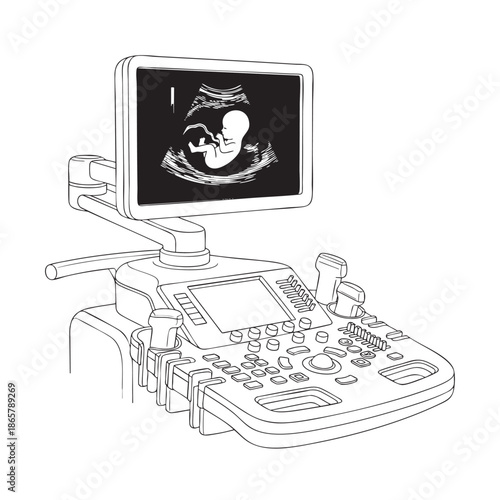 Ultrasound Machine Displaying Fetal Ultrasound Image in Medical Setting