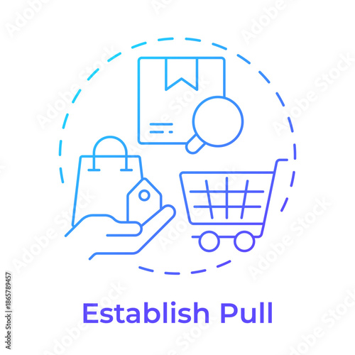 Establish pull blue gradient concept icon. Online shopping, item purchase. Order tracking. Round shape line illustration. Abstract idea. Graphic design. Easy to use in article, infographic