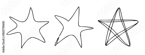 Hand drawn star outlines with irregular shapes providing a spontaneous aesthetic perfect for decorative symbols or childrens storybook decorations
