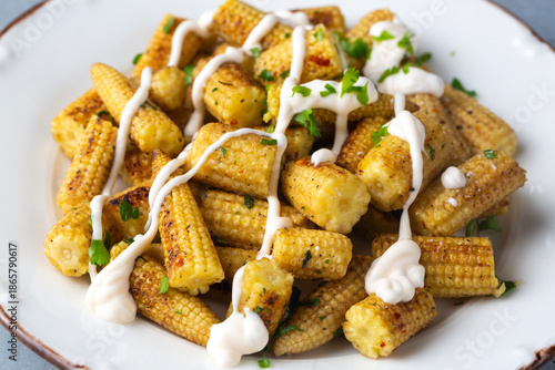 Roasted baby corn with vari...