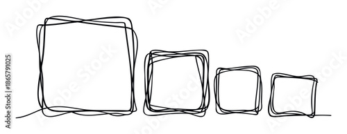 Sequential hand drawn square scribble frames in decreasing sizes provide an abstract graphic resource for creative projects presentations and modern visual content