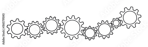 Interlocking gears forming a dynamic connected system, symbolizing teamwork, progress, and innovation for engineering, industrial, or technological projects